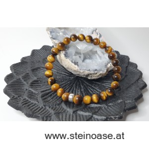 Herren Armband Tigerauge, 8mm, Silber, Gr.XL